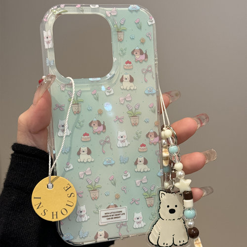 薄荷绿花朵蝴蝶小狗适用ihone16promax苹果15pro手机壳14新款13