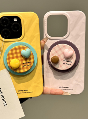 简约格纹爱心磁吸支架适用iphone16proma苹果15pro手机保护壳14pr