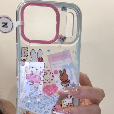 卡通趣味骑海豚米菲兔适用iphone17proma苹果15pro手机壳14新款16