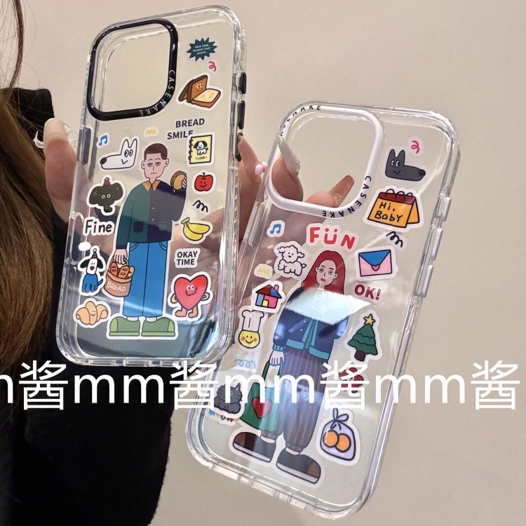 美式穿搭男孩女孩适用iphone16promax苹果15pro14pm13透底 ins简约美式可爱卡通情侣软萌