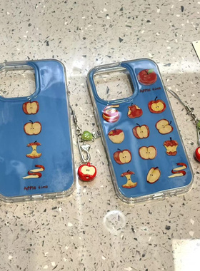 蓝底涂鸦满屏苹果适用ihone16promax苹果15pro手机壳14新款13双层