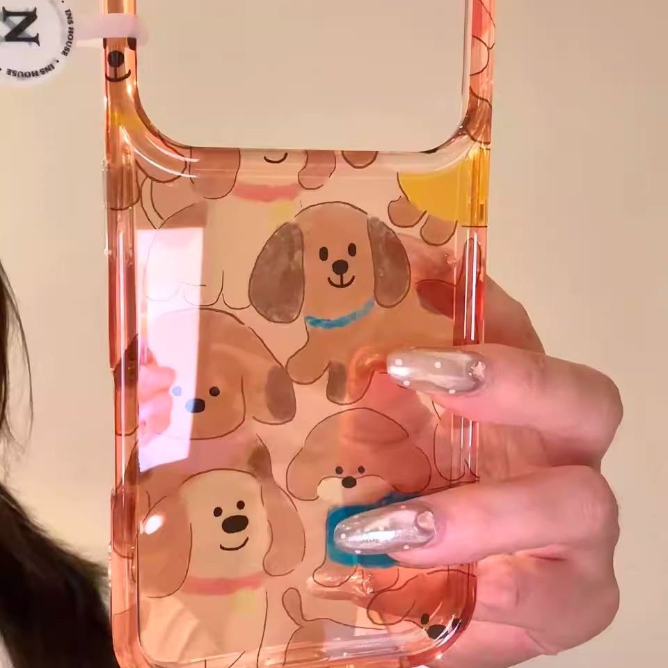 美拉德可爱咖色蓝衣小狗适用ihone17promax苹果16pr手机壳15治愈系软萌可爱萌宠甜美防摔保护壳