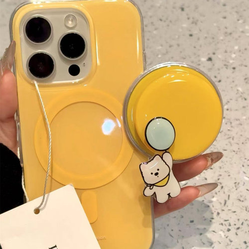 简约黄底白色小狗气球磁吸适用iphone16promax手机壳苹果15pro/14