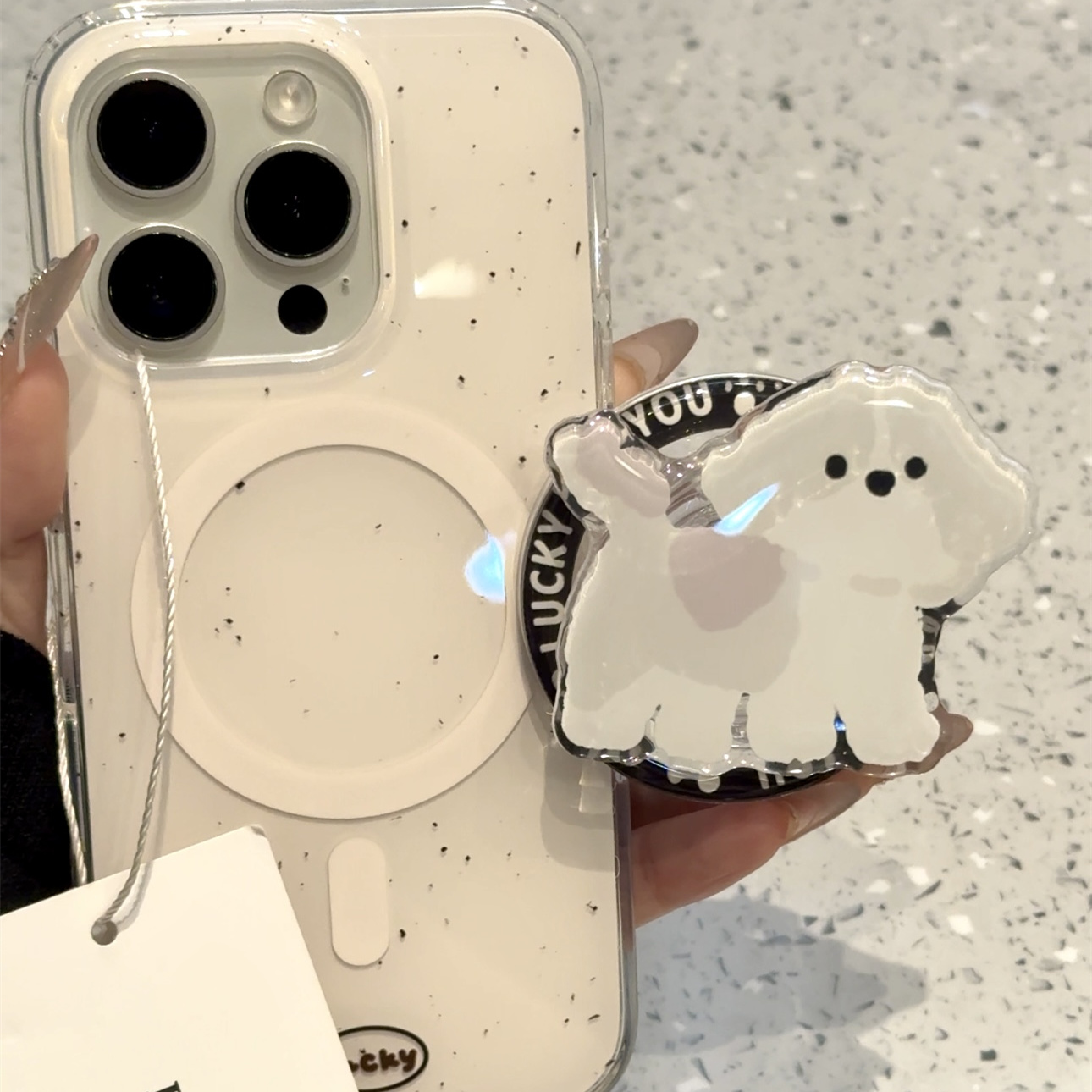 简约白底泼墨灰白小狗磁吸适用iphone16promax苹果15手机保护壳14