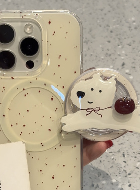 米黄底泼墨苹果奔跑小狗适用ihone16promax苹果15pro手机壳14磁吸13