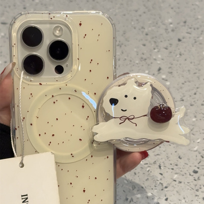 米黄底泼墨苹果奔跑小狗适用ihone16promax苹果15pro手机壳14磁吸13