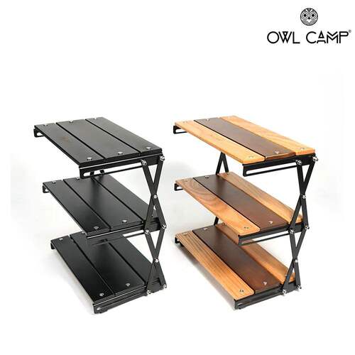 OWL CAMP 官方多功能三层折叠置物架子实木露营野餐调料餐具摆台