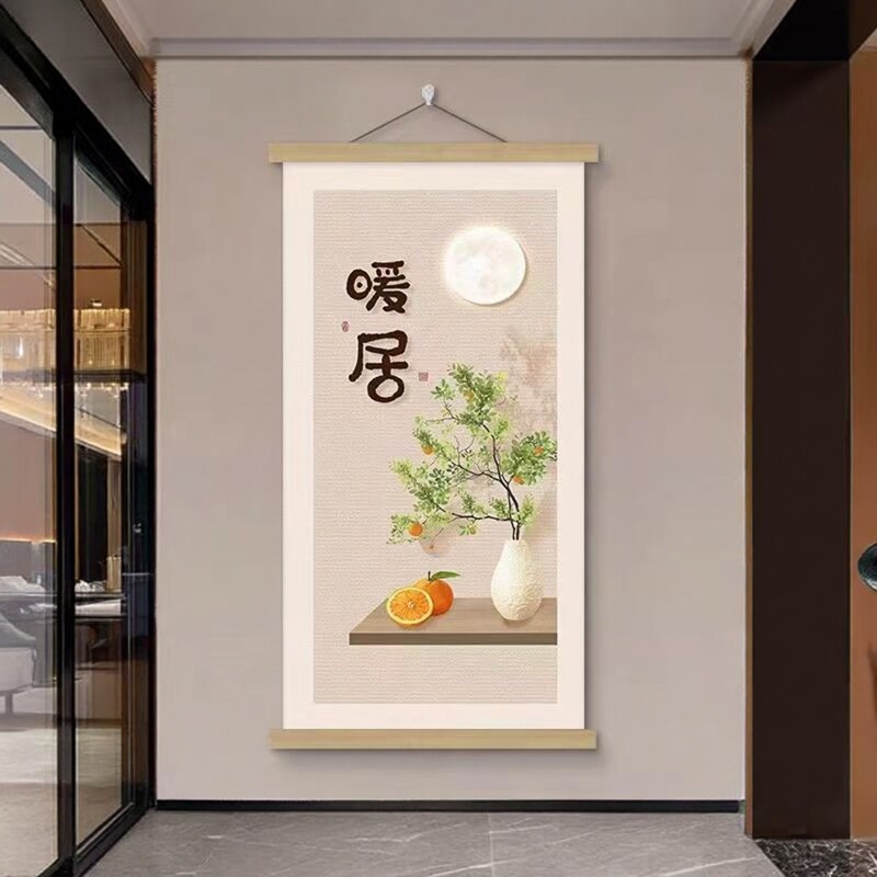 玄关新中式是免打孔装饰画布艺画