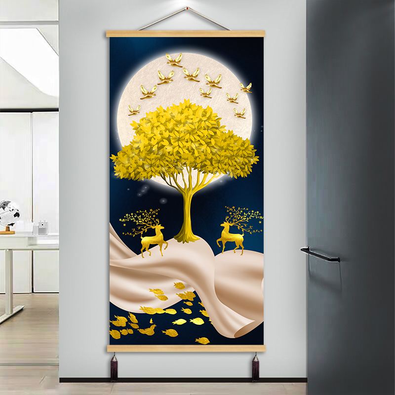 北欧麋鹿玄关装饰画竖版入户轻奢简约布艺挂画餐厅客厅走廊壁画图片