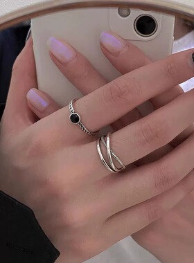 黑色复古简约小众开口食指戒女