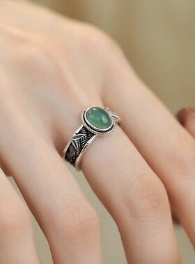 复古竹叶编织开口戒指女小众潮