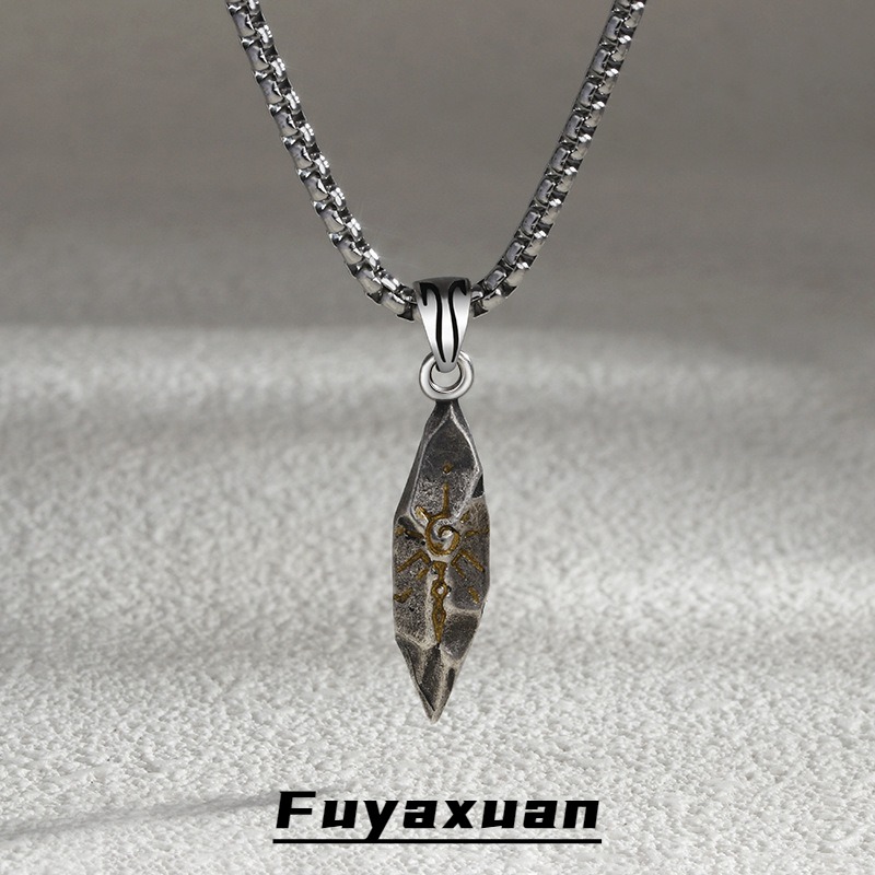 许愿石项链潮男个性复古中性风陨石拼色吊坠男士嘻哈毛衣链配饰