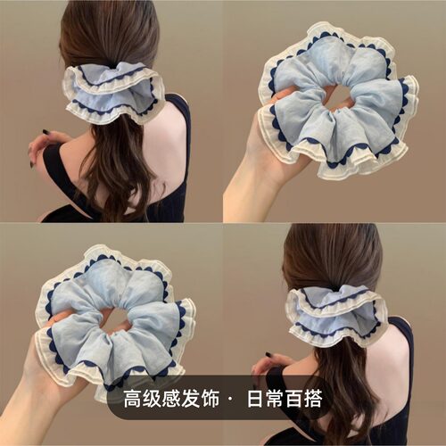 慵懒风~蓝色布艺大肠发圈女扎头发超大简约百搭发饰高级创意手环