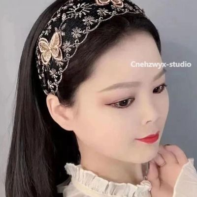 韩国宽边花朵遮白发神器妈妈网红蕾丝发带压发卡发夹头箍发箍盘发