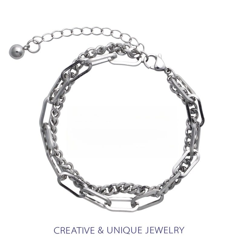 ins潮拼接双层叠带手链男女嘻哈个性冷淡风钛钢手饰文化创意手环