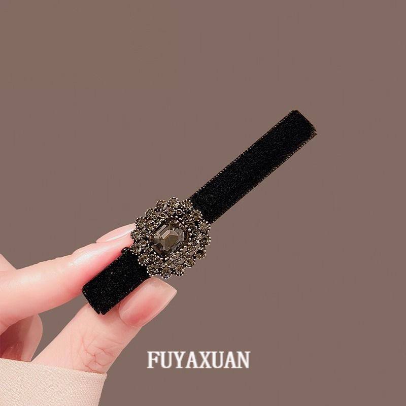 刘海前额侧边夹轻奢水钻发夹女新款高端一字夹子头饰鸭嘴夹发卡子