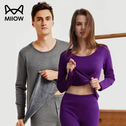 猫人保暖内衣加绒加厚棉毛衫套装