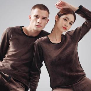 猫人加绒发热保暖内衣男加厚加绒中老年人防寒棉毛衫秋衣裤套装女