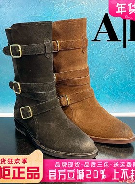 正品Ah女鞋热销冬季新款牛皮舒适圆头粗跟时装靴中鞋ANS44D13901
