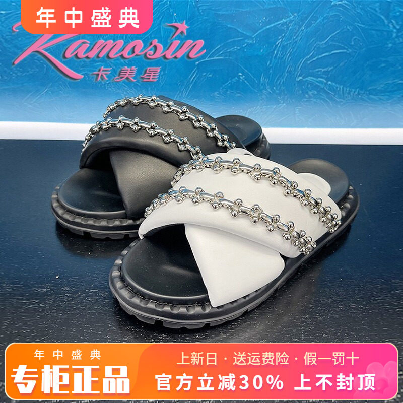 正品卡美星女鞋促销夏季新款牛皮时尚厚底外穿凉拖鞋KMG22L29C02
