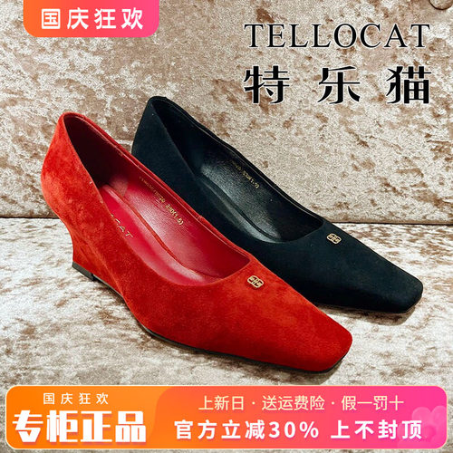 正品TELLOCAT特乐猫女鞋2026秋季方头坡跟高跟单鞋TTM63C7B020