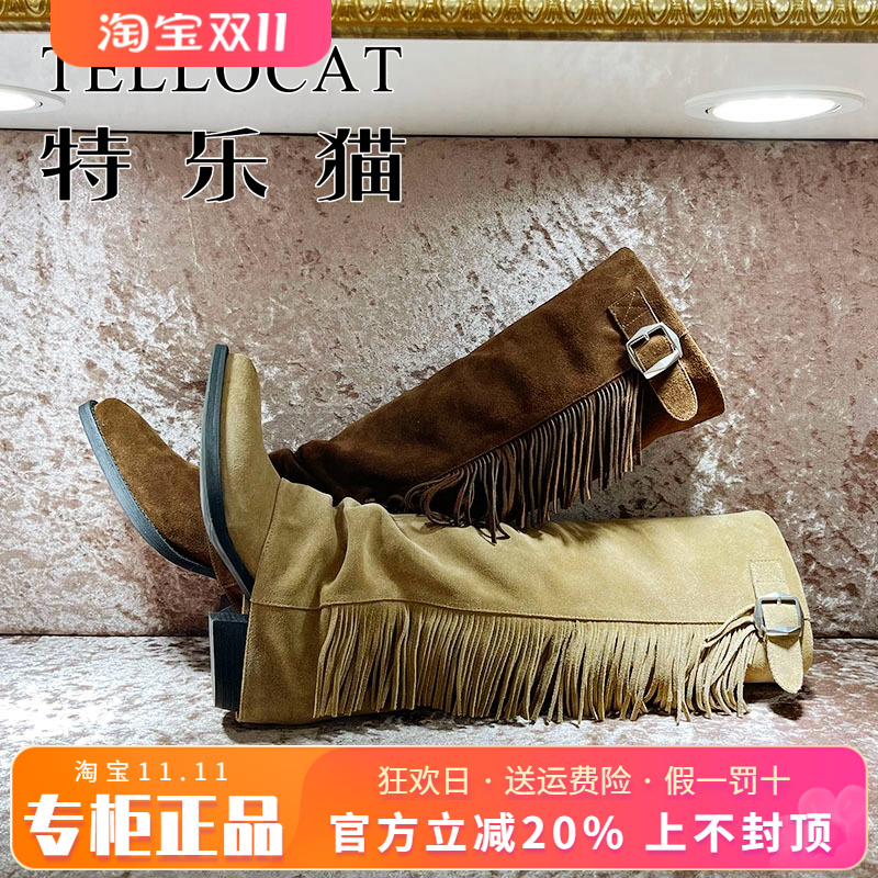 正品TELLOCAT特乐猫2025冬新款牛皮圆头中跟粗跟长靴TXY53D02606