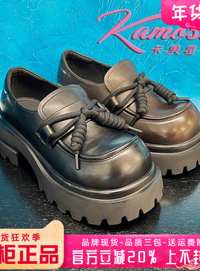 正品卡美星Ah女鞋2025秋新款粗跟中跟圆头英伦风单鞋KKN53G00810