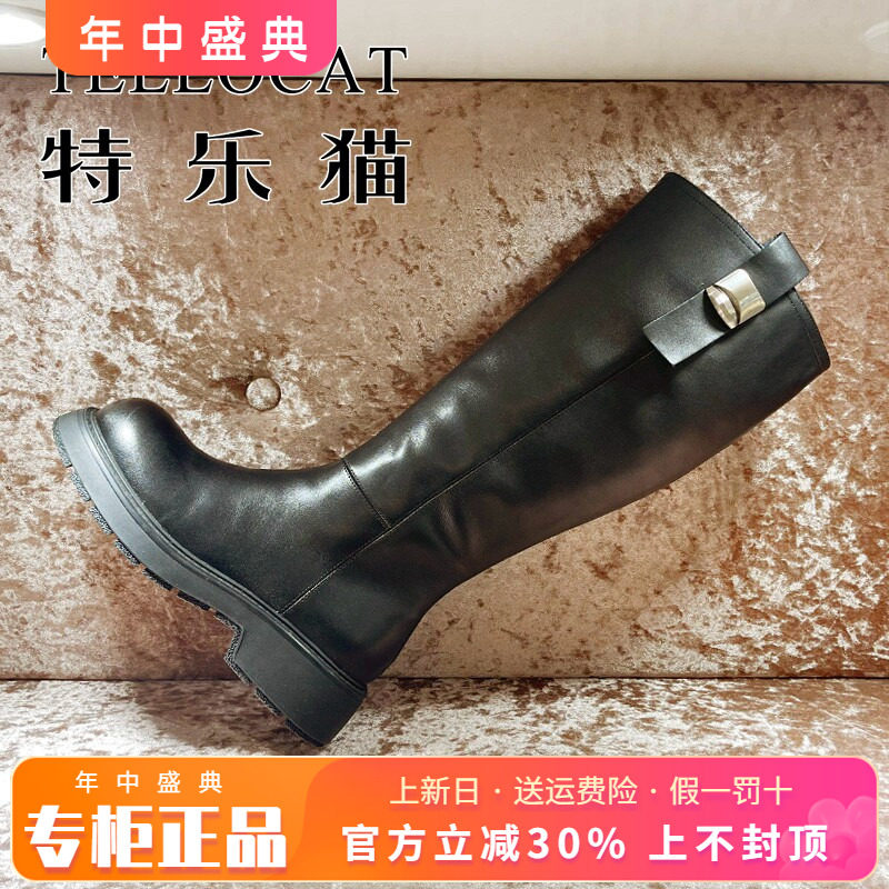 正品TELLOCAT特乐猫2025冬新款牛皮圆头中跟粗跟长靴TZM53R81608