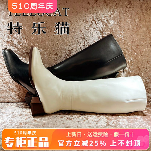 正品TELLOCAT特乐猫女靴热销冬新款羊皮粗跟方头长靴TGH43D70031