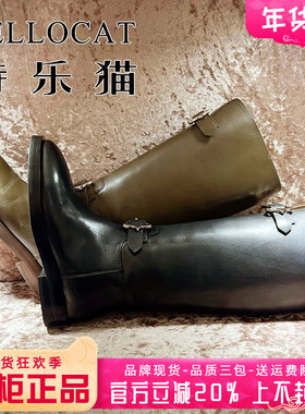 正品TELLOCAT特乐猫女靴热销冬款圆头粗跟牛皮中筒靴TLNS43D08030