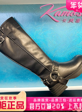 正品卡美星女鞋热销秋新款圆头牛皮靴中跟粗跟高筒靴KJX43D50302