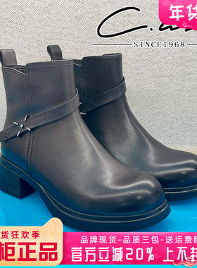 正品康妮丽莎女鞋2025冬季新款绒里圆头舒适粗跟短靴CZM53R15806