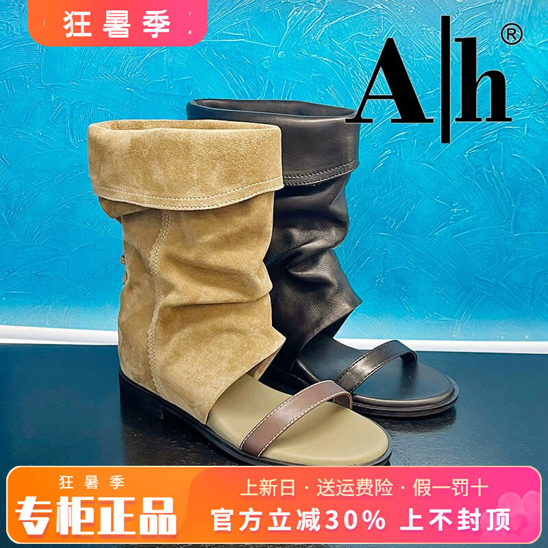 正品卡美星Ah女鞋2026春新款个性一字真皮套筒凉靴ALX61L68802