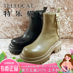 正品TELLOCAT特乐猫女靴热销秋新款粗跟中跟真皮短靴TLDB43D1002
