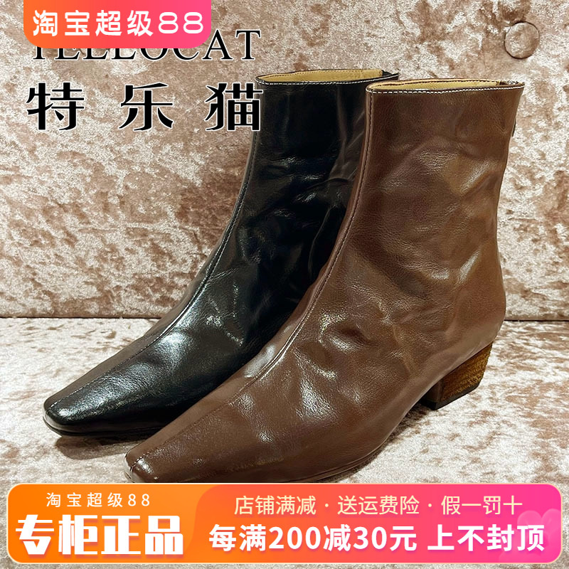 正品TELLOCAT特乐猫女靴热销秋新款粗跟低跟真皮短靴TLXY43D02001
