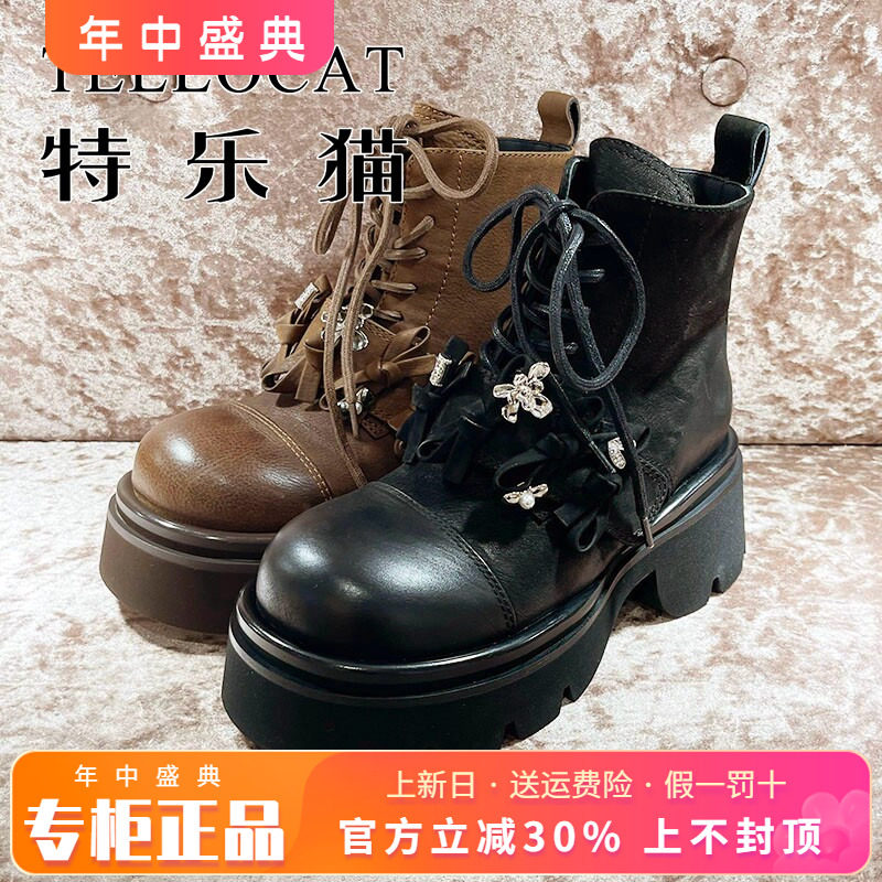 正品特乐猫女鞋热销秋新款中跟牛皮户外马丁靴短靴TLA43DH135A