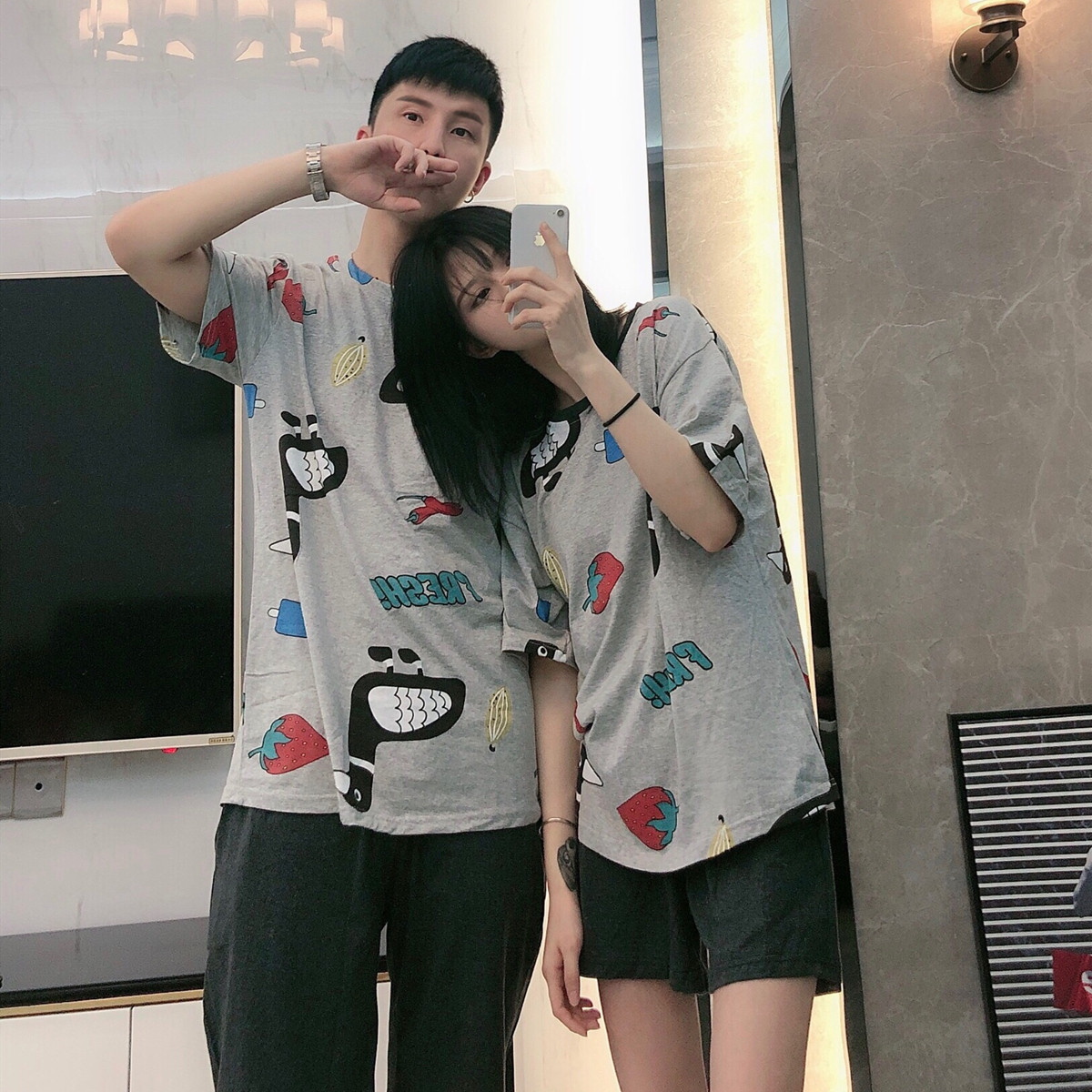 日系夏季睡衣外穿情侣男女生卡通灰色韩风ins短袖短裤纯棉家居服|msdalam kategori Pakaian Dalam/seluar dalam lelaki/tracksuit, baju tidur/pakej perkhidmatan rumah - dari Buy2taobao.com untuk memberikan perkhidmatan ejen Taobao profesional membeli