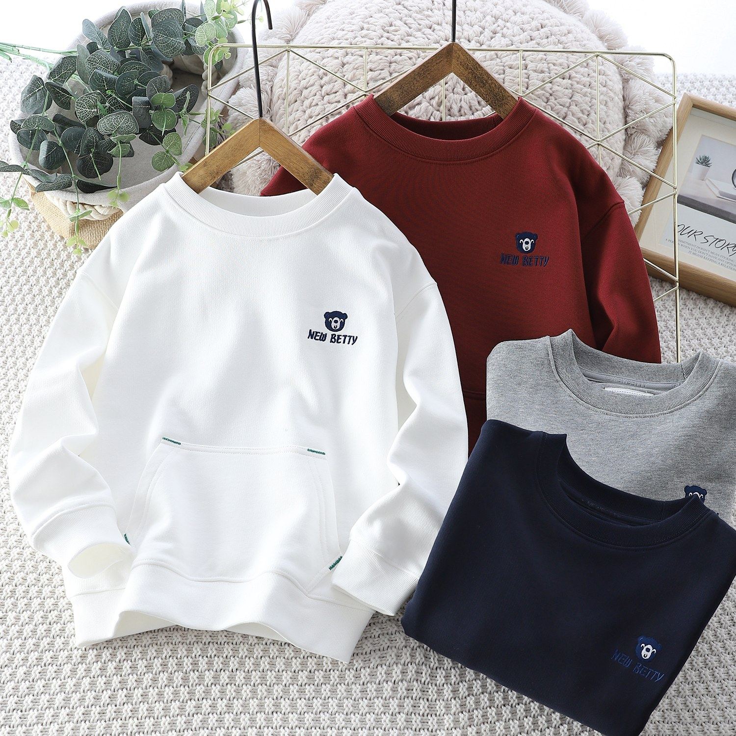 男童长袖卫衣25新款儿童纯棉拉绒打底衫中大童休闲宝宝圆领上衣潮