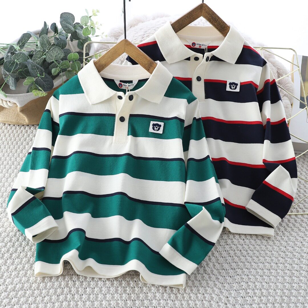 男童长袖T恤2026新款春秋装中大童条纹体恤韩版儿童Polo衫潮