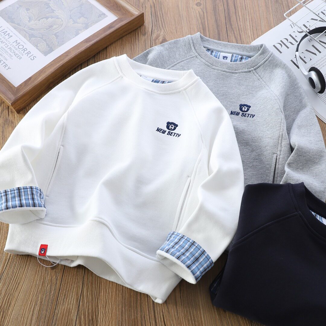 男童长袖T恤春秋新款儿童纯棉圆领卫衣中大童休闲宝宝格子袖上衣