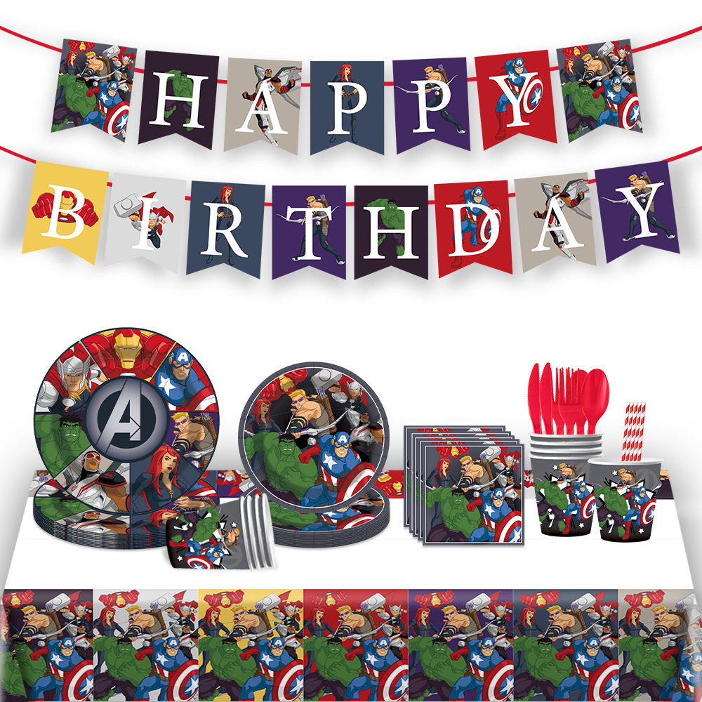 漫威英雄主题Marvel儿童生日派对用品一次性印花纸巾纸盘纸杯餐具
