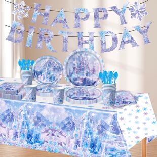 冰雪城堡Elsa擦边主题儿童生日派对用品一次性餐具装饰布置拉旗