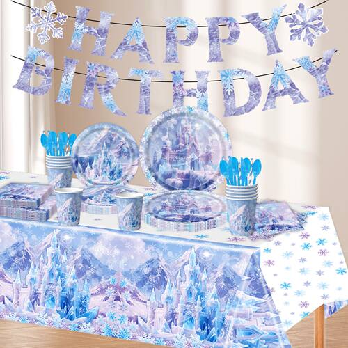 冰雪城堡Elsa擦边主题儿童生日派对用品一次性餐具装饰布置拉旗