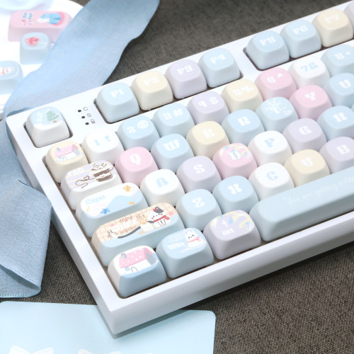 130键可爱女生键帽可爱清新pbt耐磨十字键盘win60 ace68 hi75