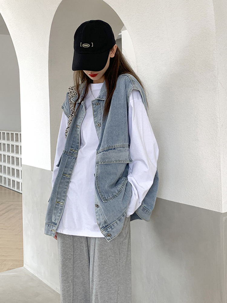 春秋新款大码胖妹妹mm牛仔马甲