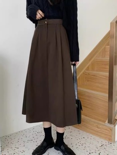 a字裙 胖mm梨形身材高腰遮胯伞裙中长款 毛呢半身裙女秋冬新款 大码