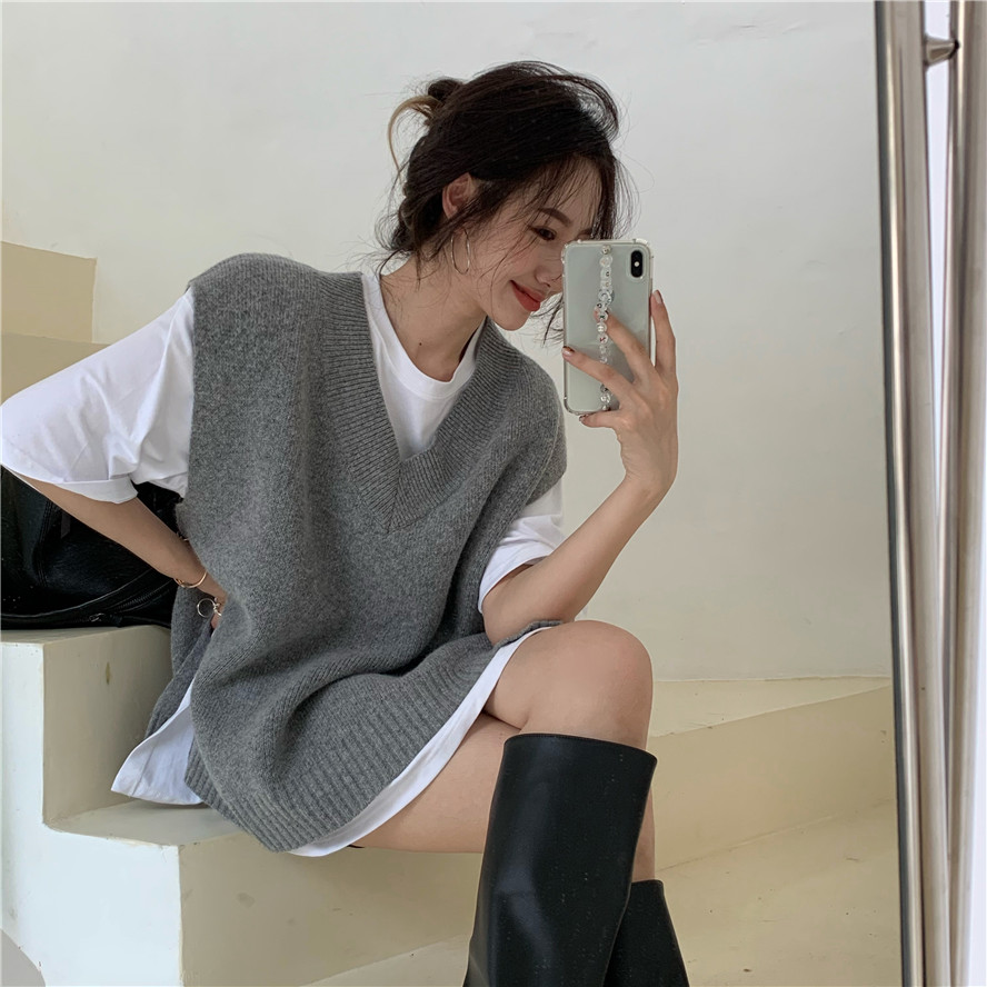 大码胖mm背心v领无袖ins针织马甲
