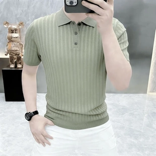 体恤男装 卡尔精品高档夏季 半袖 T恤男士 老钱风翻领短袖 针织POLO衫