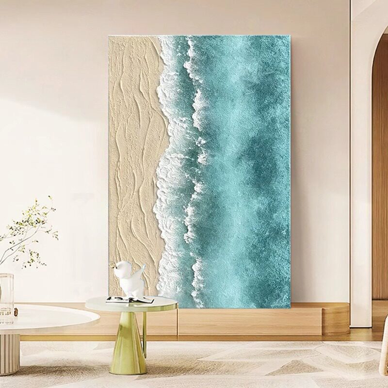 现代简约客厅海浪手绘肌理油画玄油画