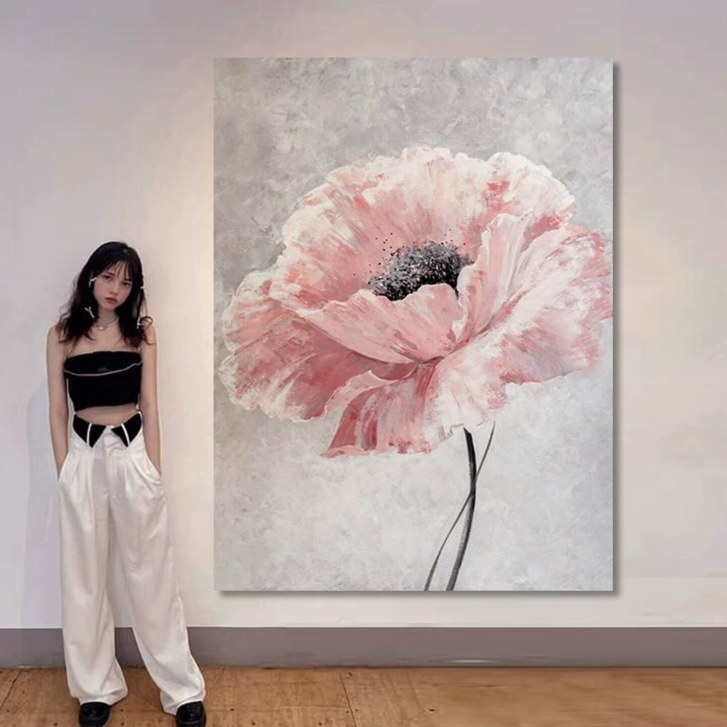 大芬村复古花卉纯手绘肌理油画中古风客餐厅玄关走廊过道装饰挂画